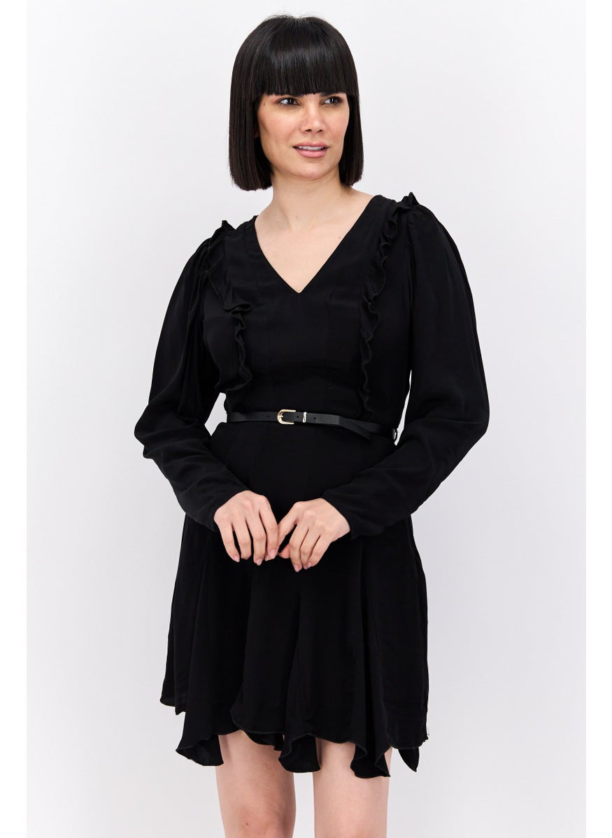 Women Textured Mini Dress, Black