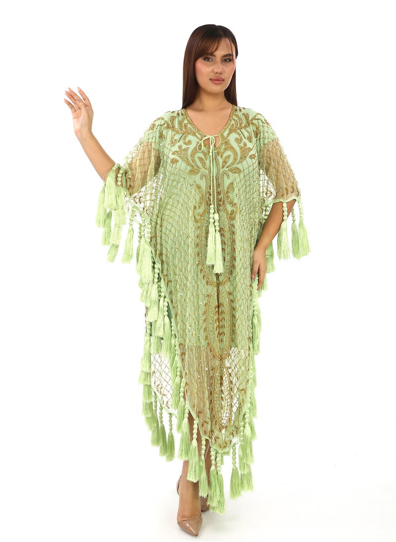 Green Jamilla Kaftan a Luxe Touch of Serenity