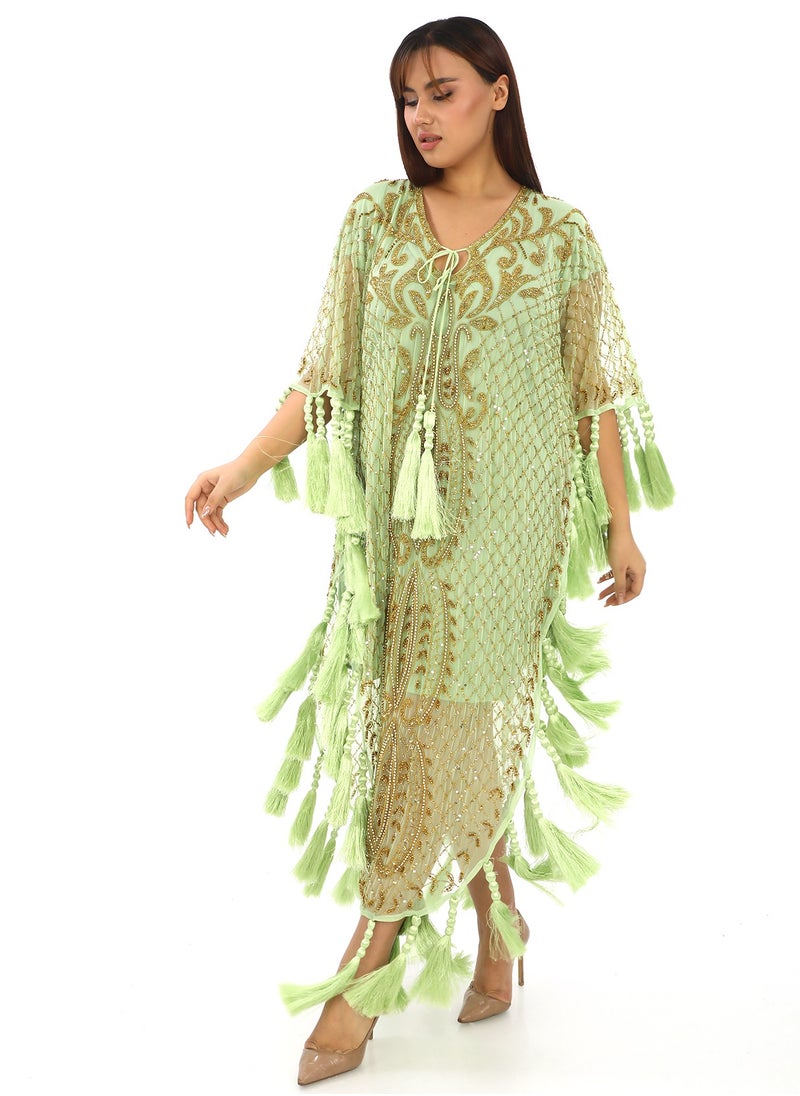 Green Jamilla Kaftan a Luxe Touch of Serenity