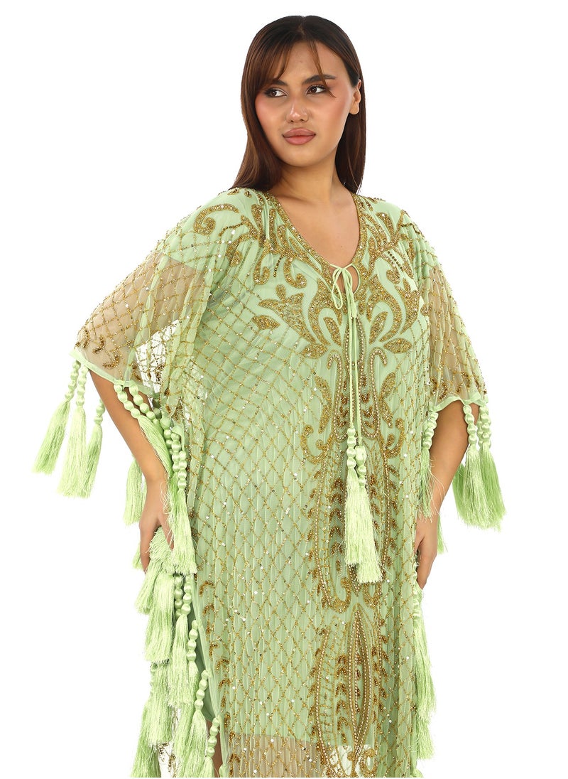 Green Jamilla Kaftan a Luxe Touch of Serenity