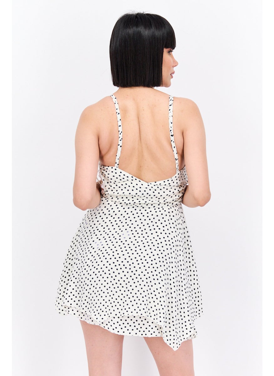 Women Polka Dots Sleeveless Dress, White