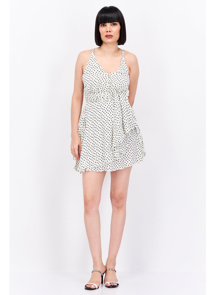 Women Polka Dots Sleeveless Dress, White