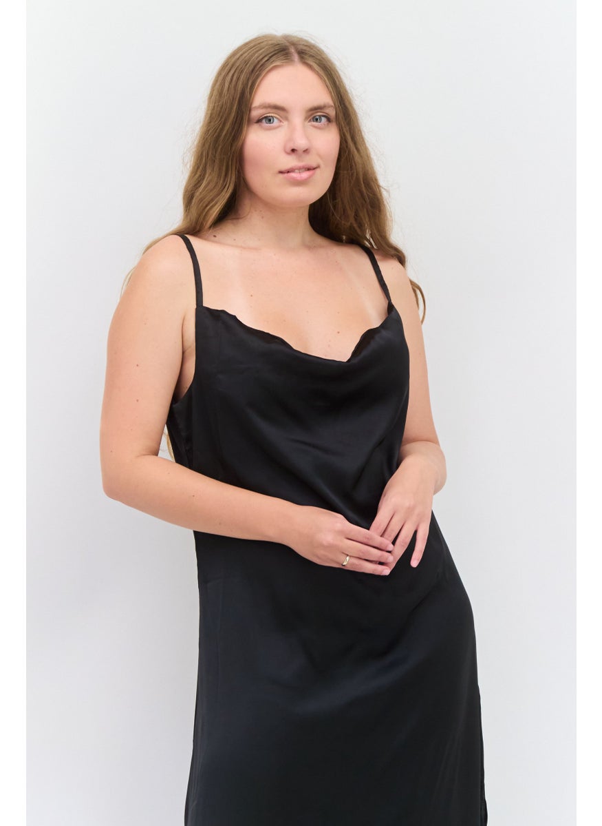 Women Plain Midi Dress, Black