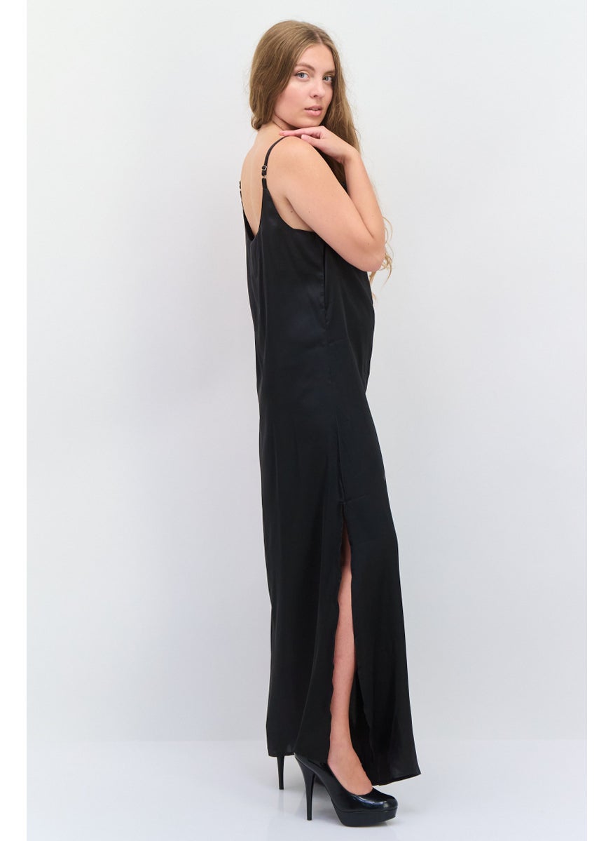 Women Plain Midi Dress, Black