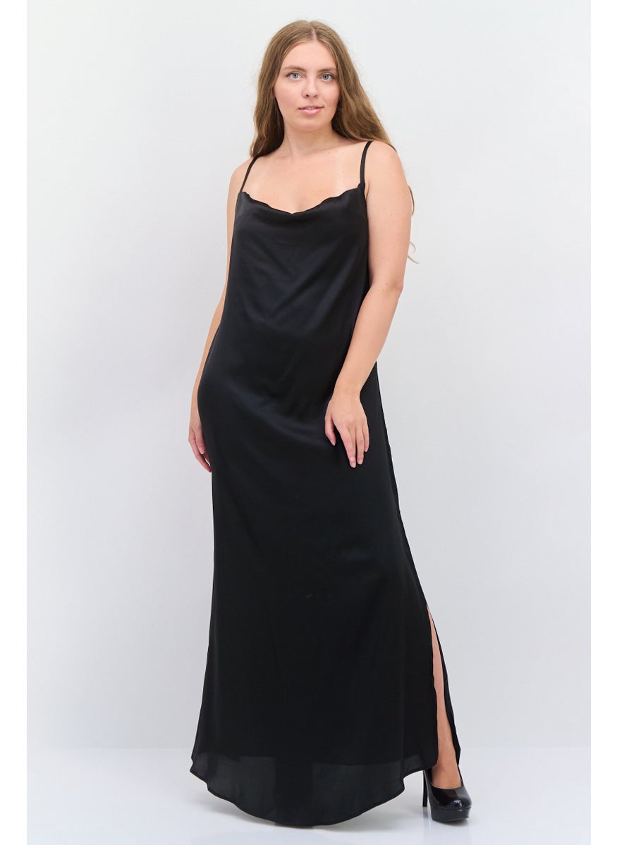 Women Plain Midi Dress, Black
