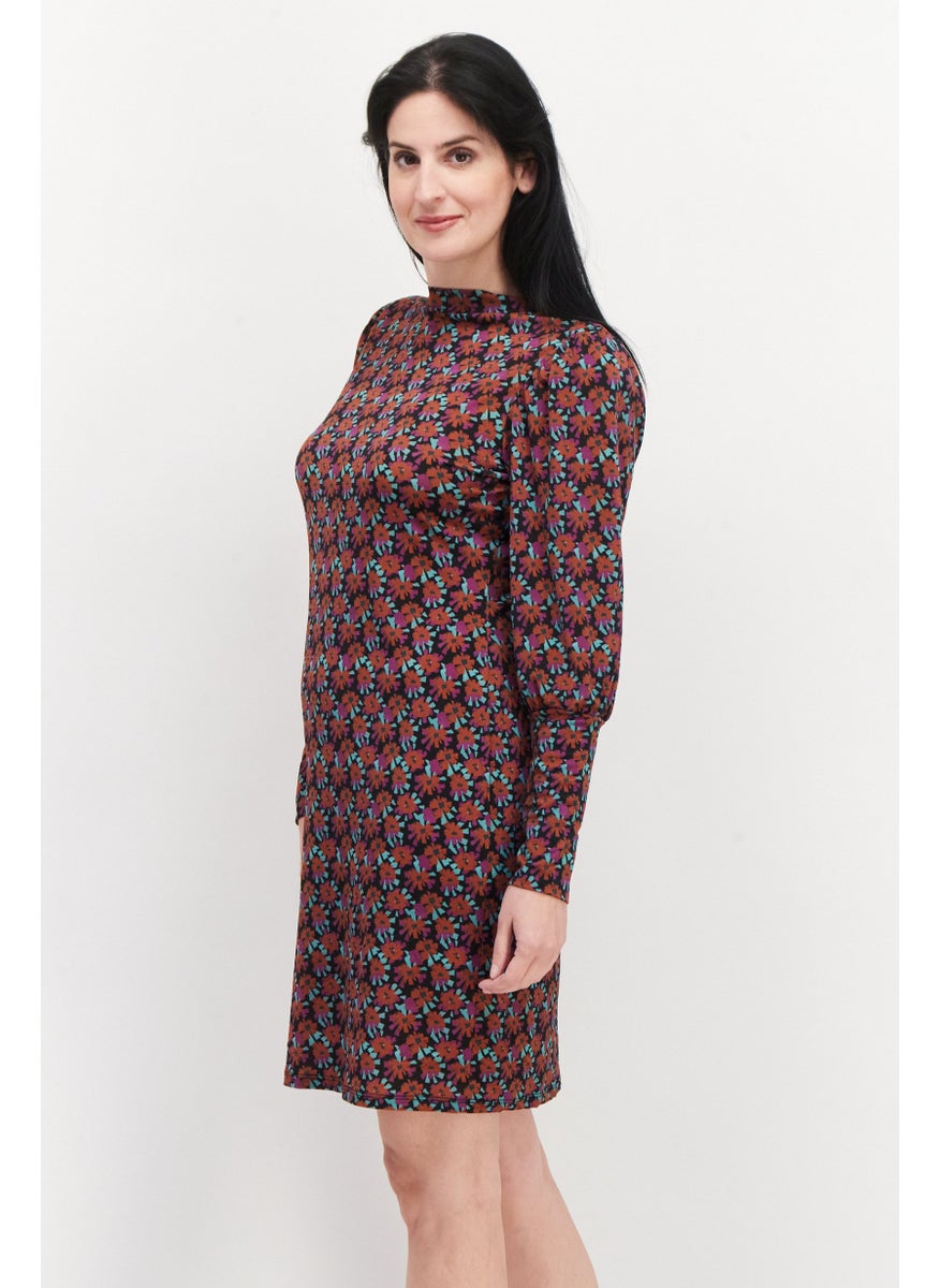 Women Allover Printed Midi Dress, Purple Combo