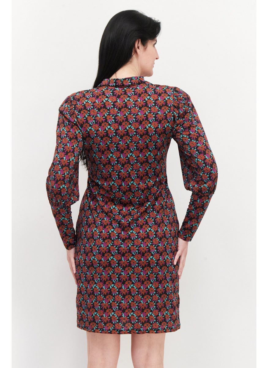 Women Allover Printed Midi Dress, Purple Combo