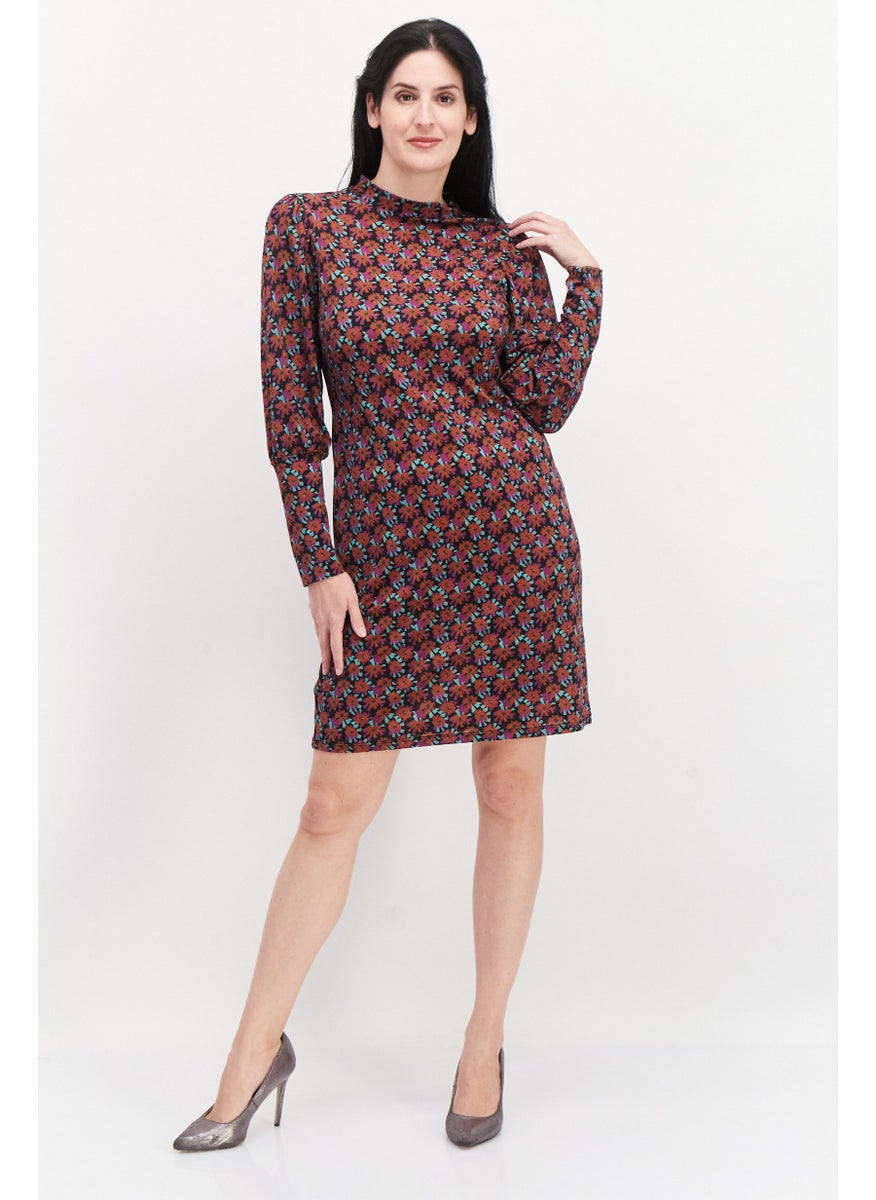 Women Allover Printed Midi Dress, Purple Combo