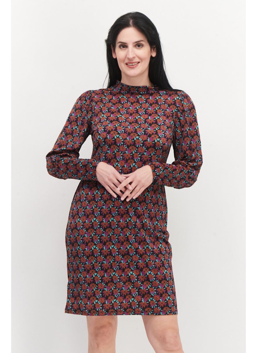 Women Allover Printed Midi Dress, Purple Combo