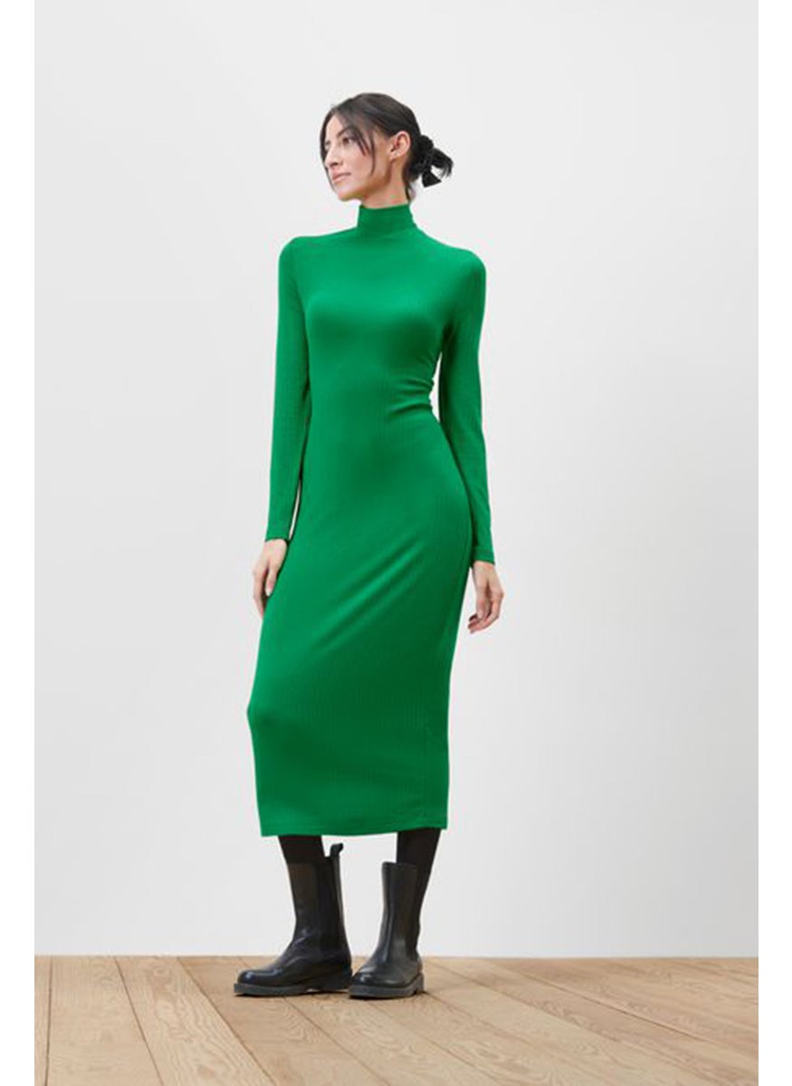 Women Textured Midi Dress, Green