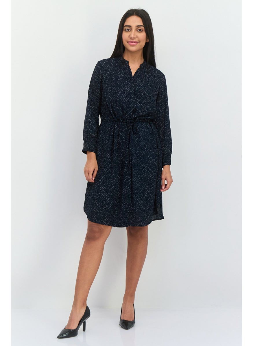 Women Allover Printed Mini Dress, Dark Navy