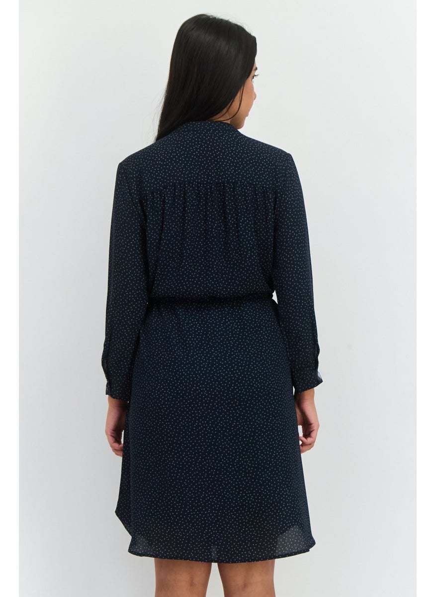 Women Allover Printed Mini Dress, Dark Navy