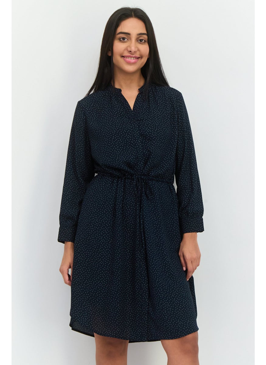Women Allover Printed Mini Dress, Dark Navy