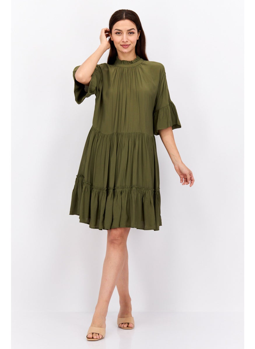 Women Plain Mini Dress, Olive