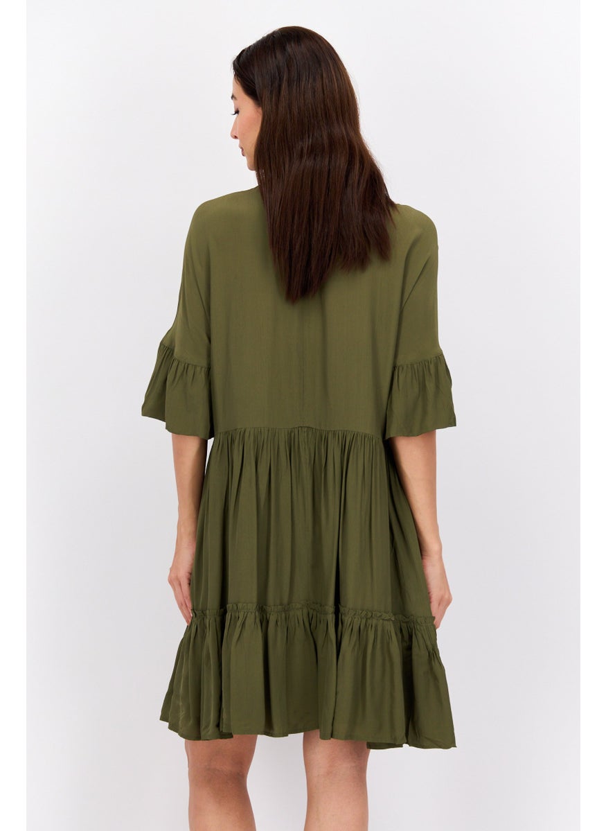 Women Plain Mini Dress, Olive