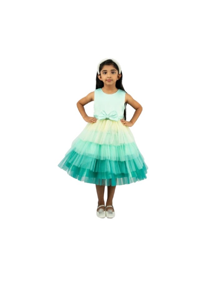 D' Daniela - Toddler Girls Bow Front Ombre Layered Gown Dress - Green