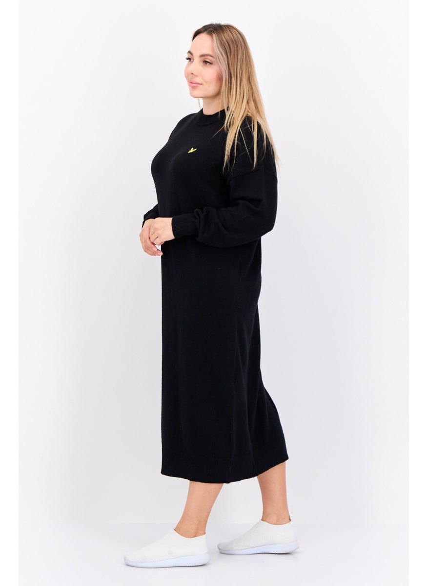 Women Brand Logo Knitted Sweater Dress, Jet Black