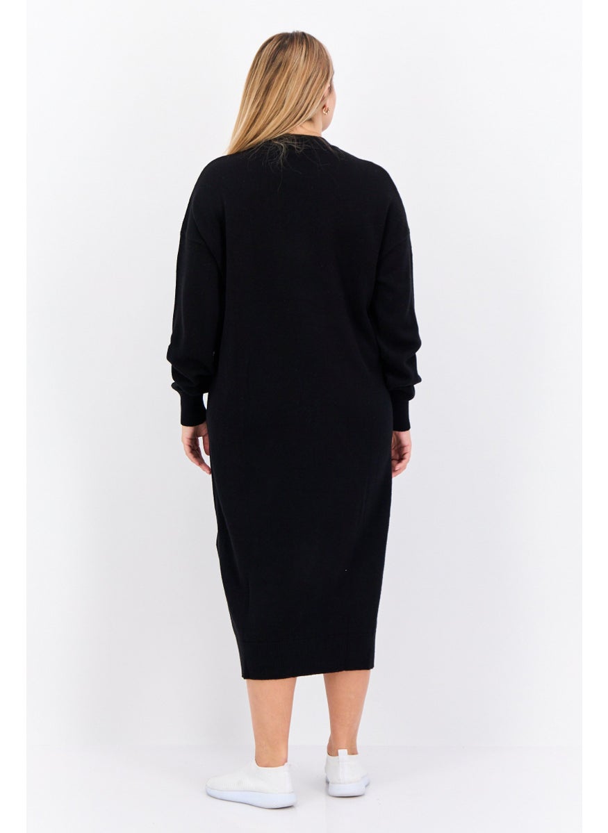 Women Brand Logo Knitted Sweater Dress, Jet Black