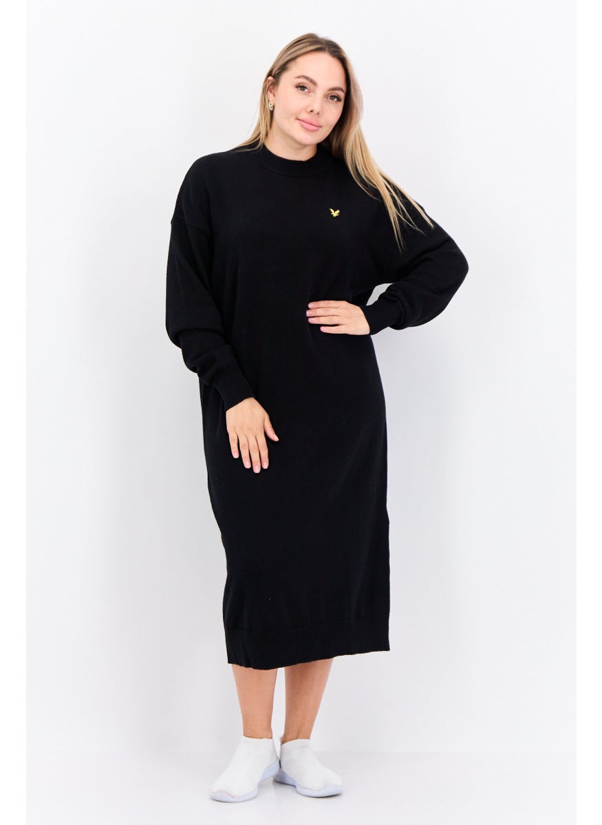 Women Brand Logo Knitted Sweater Dress, Jet Black