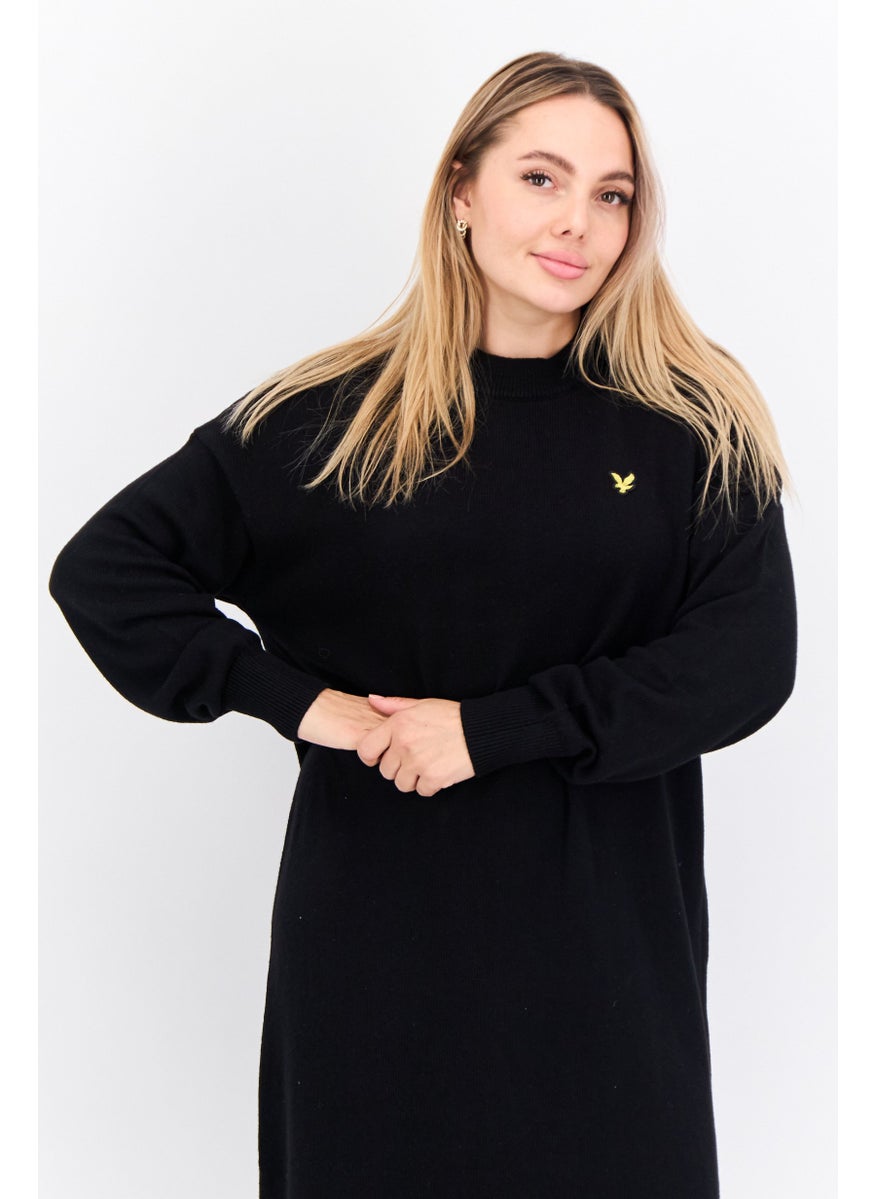 Women Brand Logo Knitted Sweater Dress, Jet Black