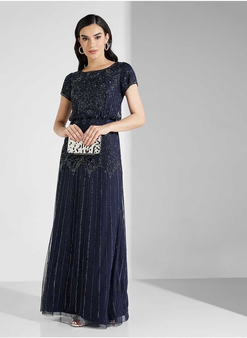Beaded Tulle Maxi Dress