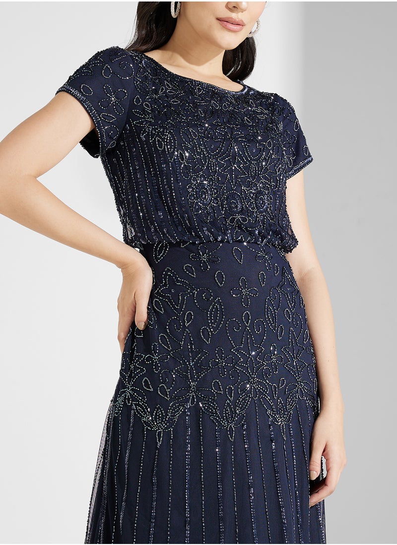 Beaded Tulle Maxi Dress