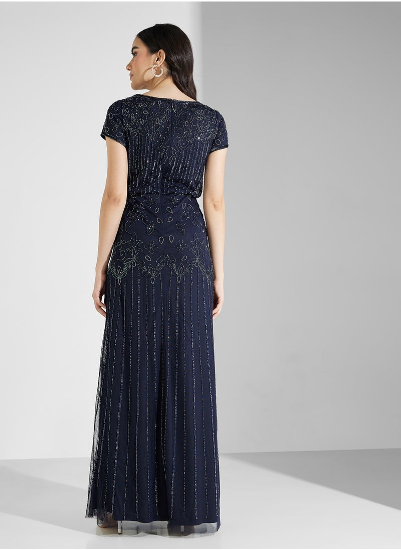 Beaded Tulle Maxi Dress