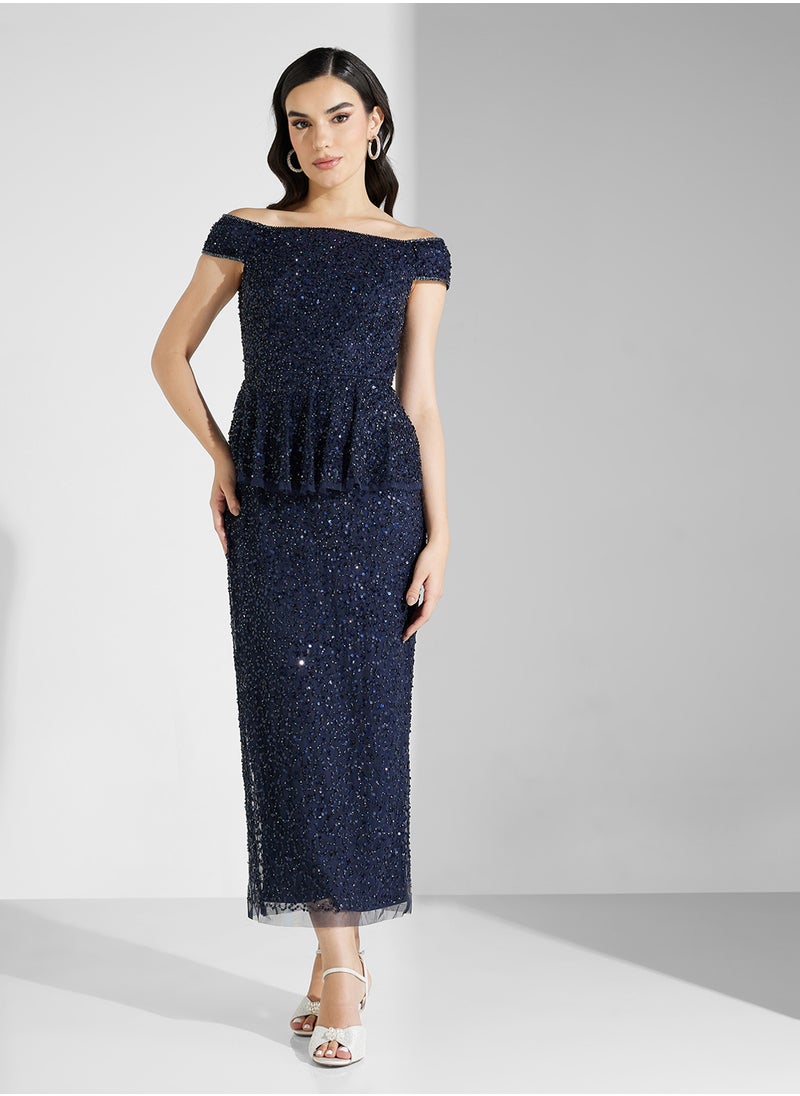 Sequin Peplum Gown