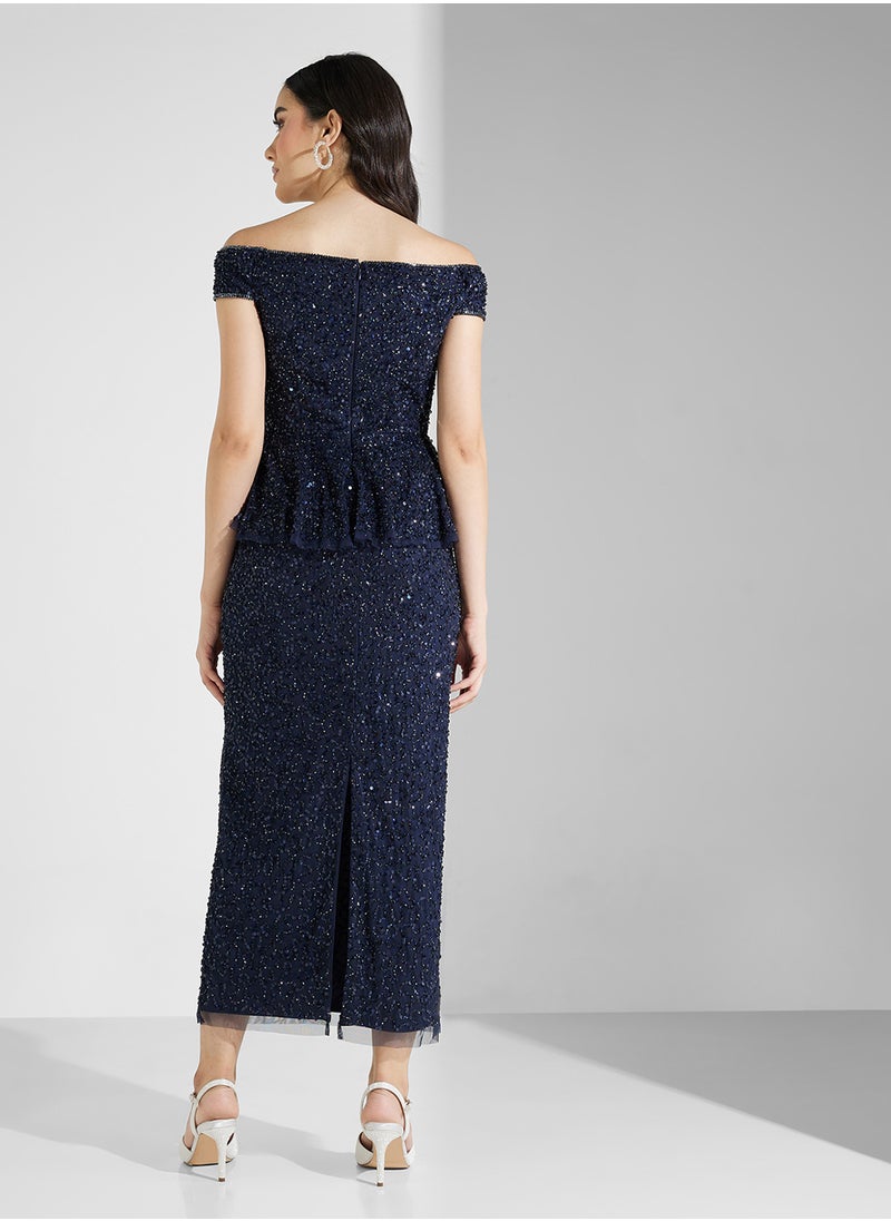 Sequin Peplum Gown