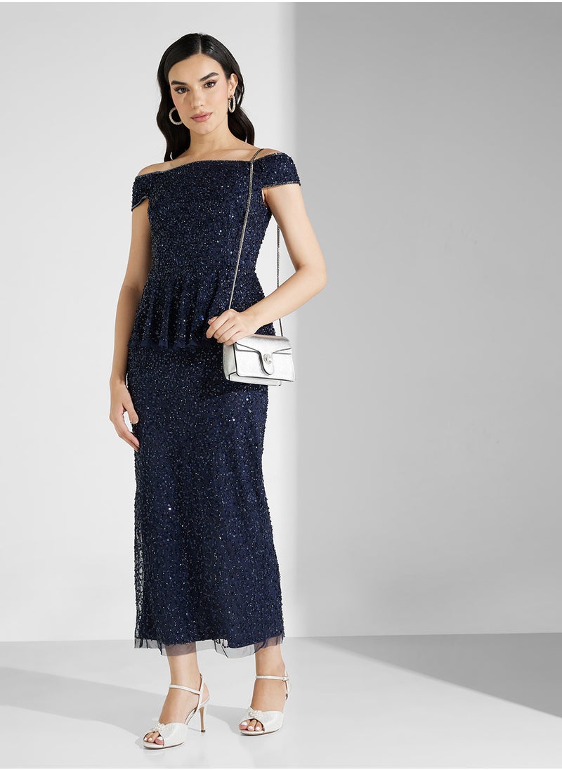 Sequin Peplum Gown
