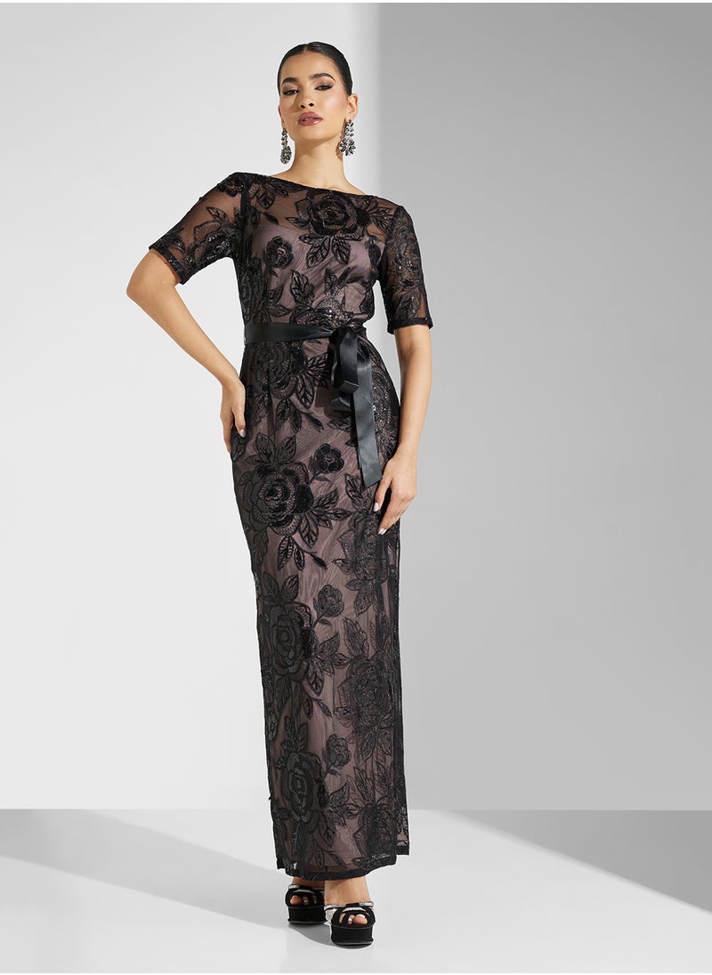 Floral Lace Gown Dress