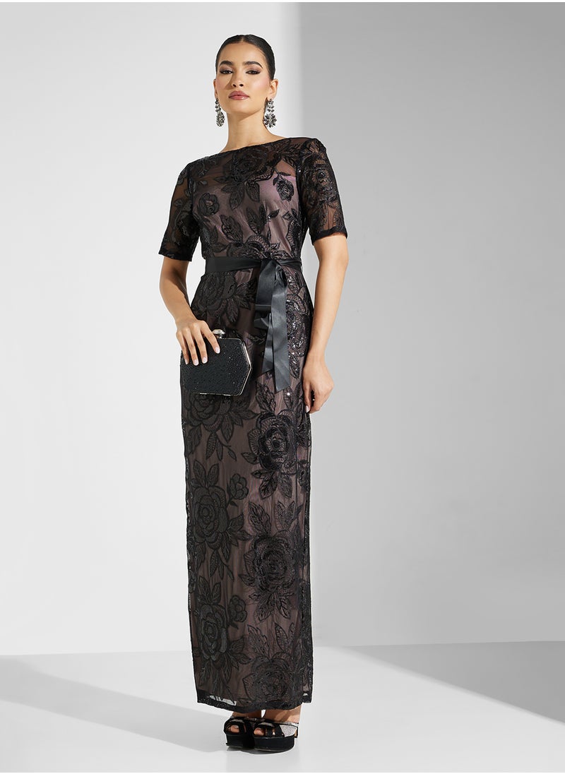 Floral Lace Gown Dress