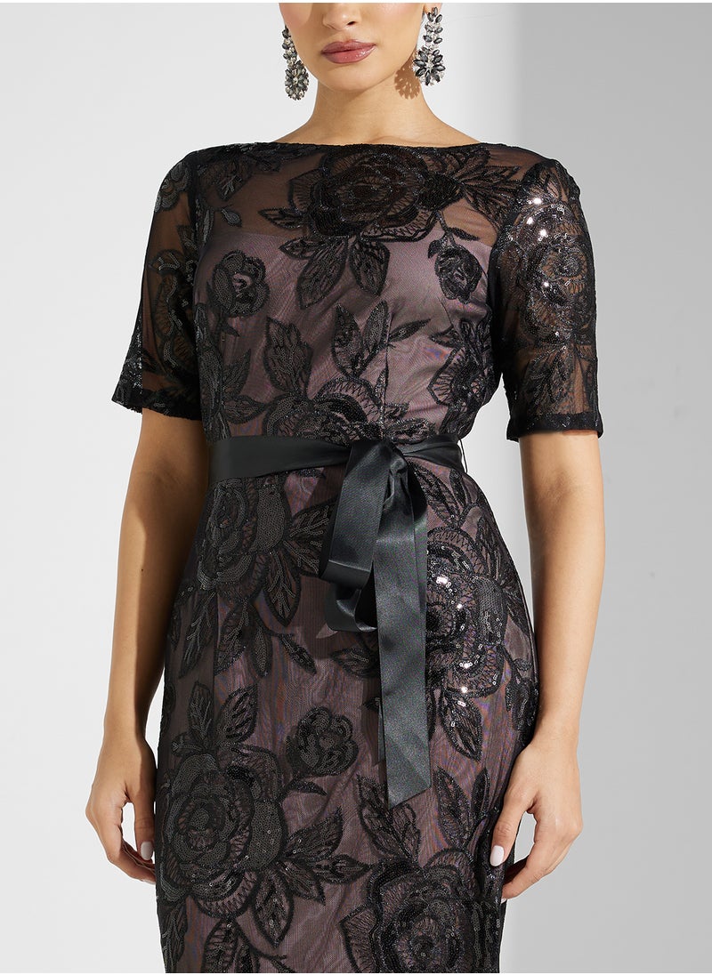 Floral Lace Gown Dress