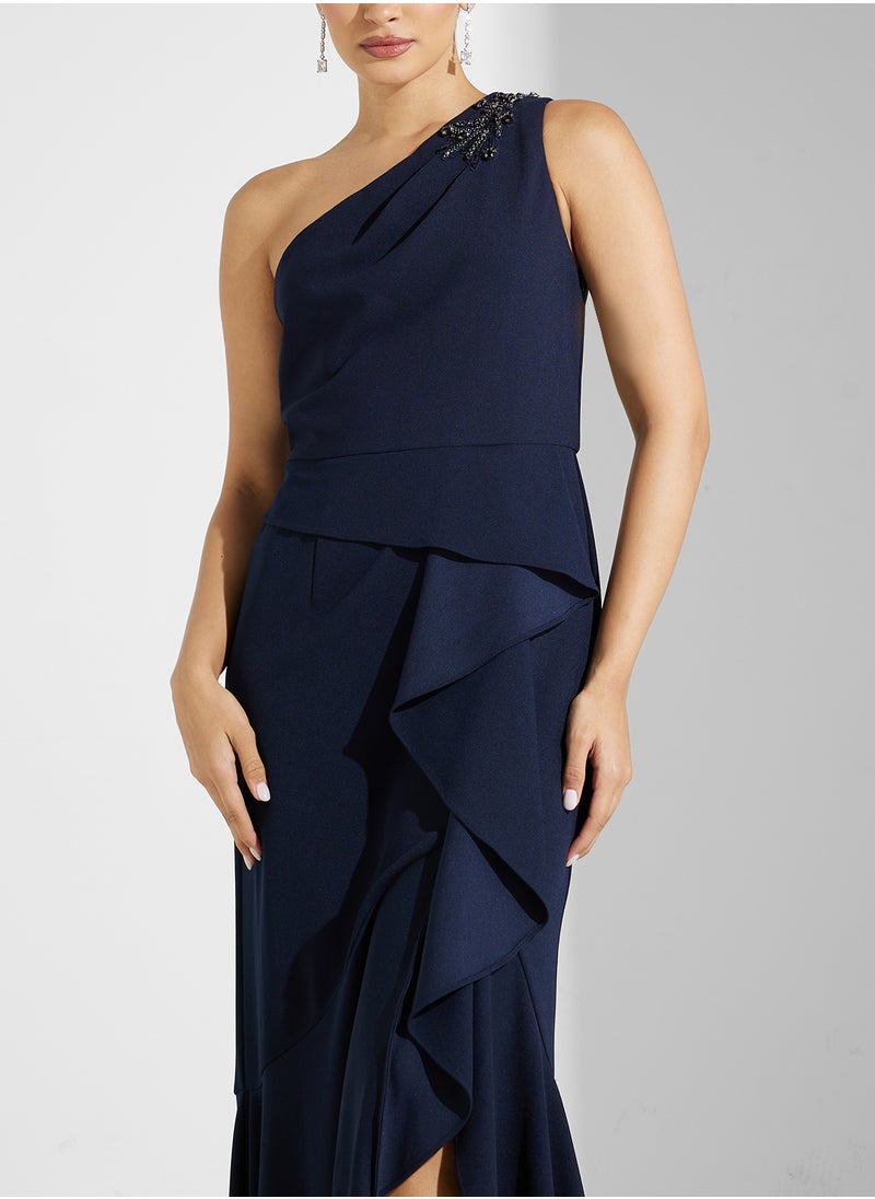 One-Shoulder Slit Dress