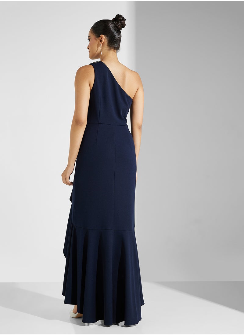 One-Shoulder Slit Dress
