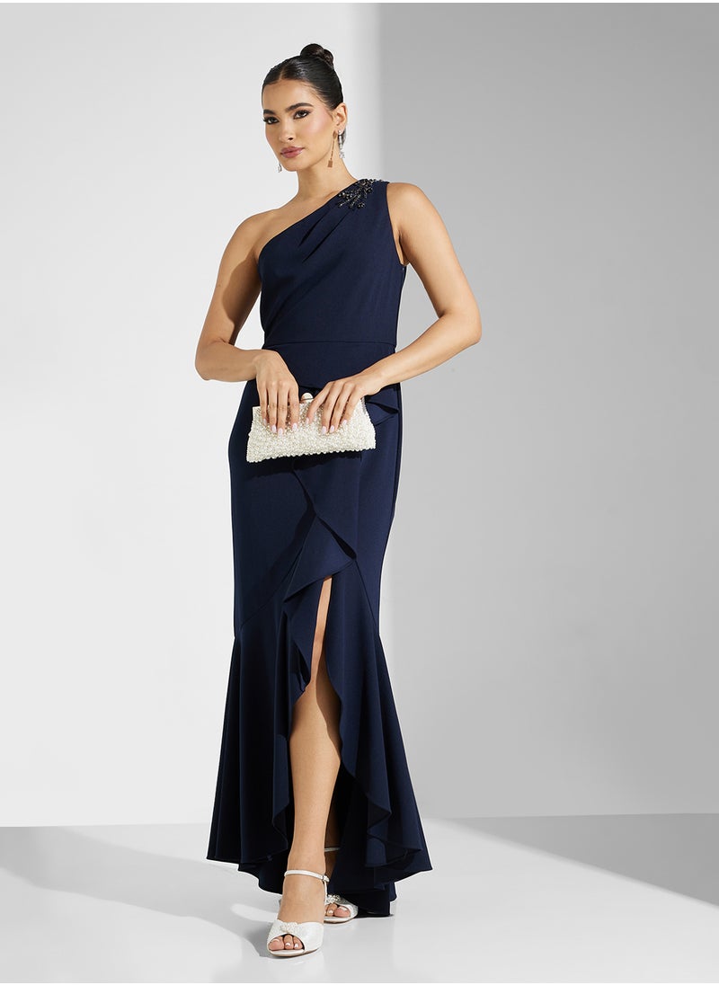 One-Shoulder Slit Dress