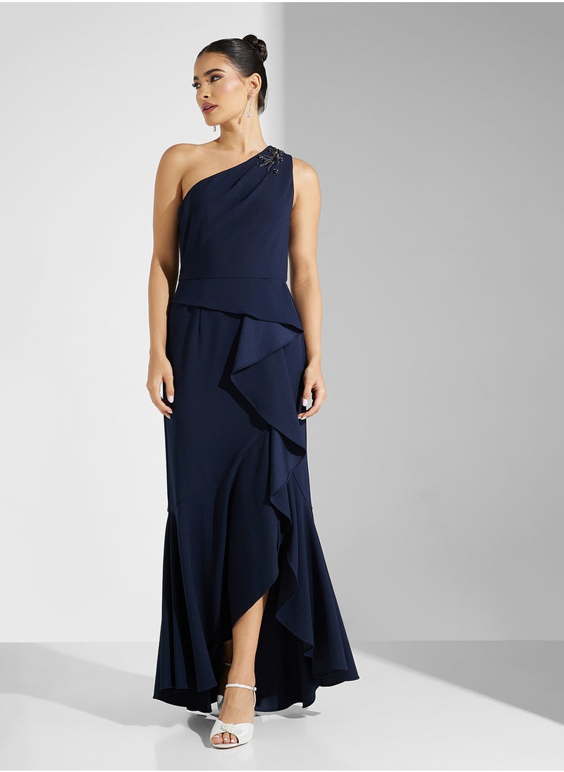 One-Shoulder Slit Dress