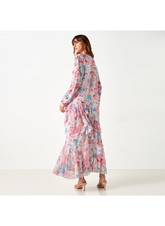Iconic All-Over Floral Print Dress with Long Sleeves