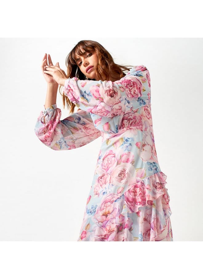 Iconic All-Over Floral Print Dress with Long Sleeves
