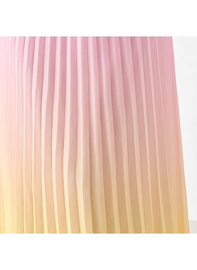 Iconic Ombre V-neck Dress with Balloon Sleeves and Pleat Detail