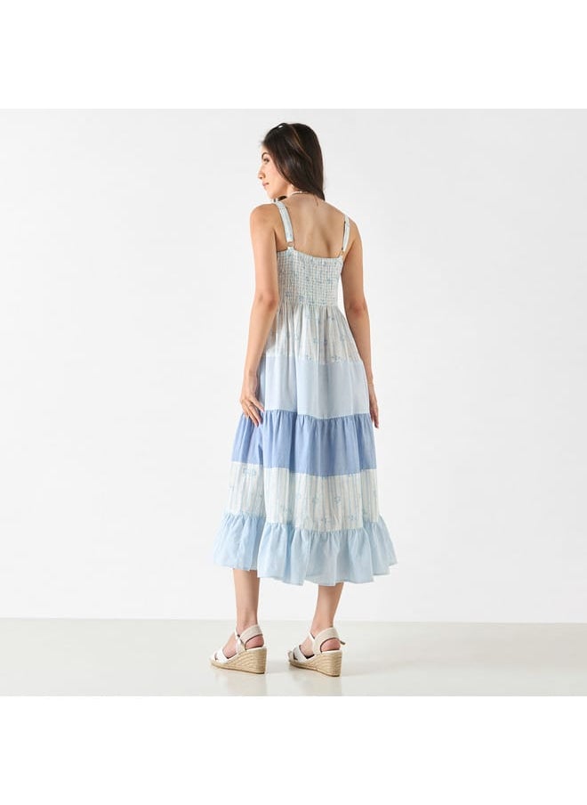Lee Cooper Shirred Detail Sleeveless Tiered Dress