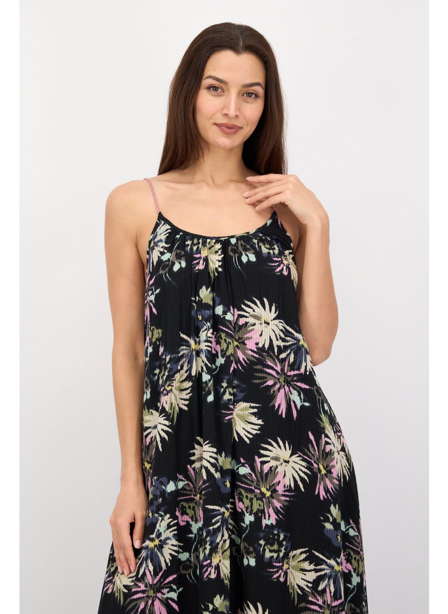 Women Allover Print Regular Length Maxi Dress, Black Combo
