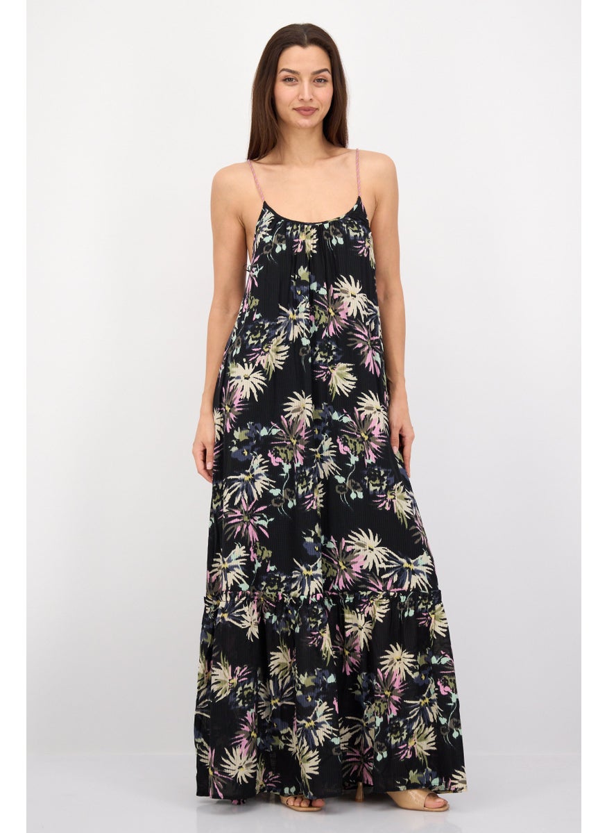 Women Allover Print Regular Length Maxi Dress, Black Combo