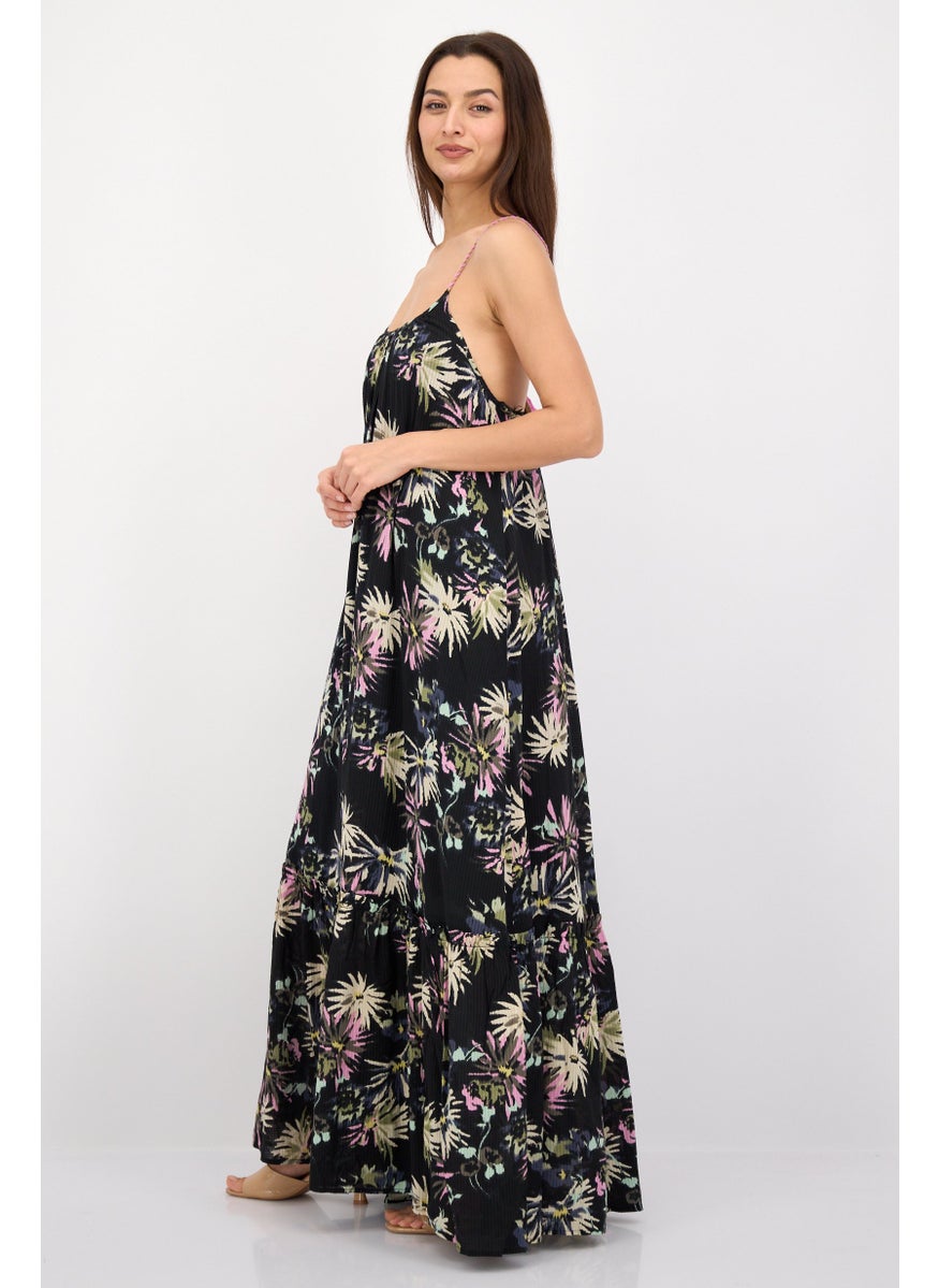 Women Allover Print Regular Length Maxi Dress, Black Combo