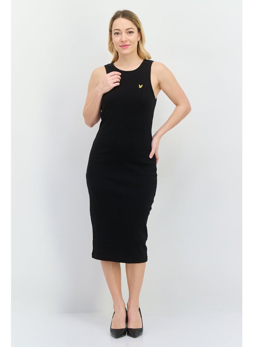 Women Embroidered Logo Midi Dress, Black