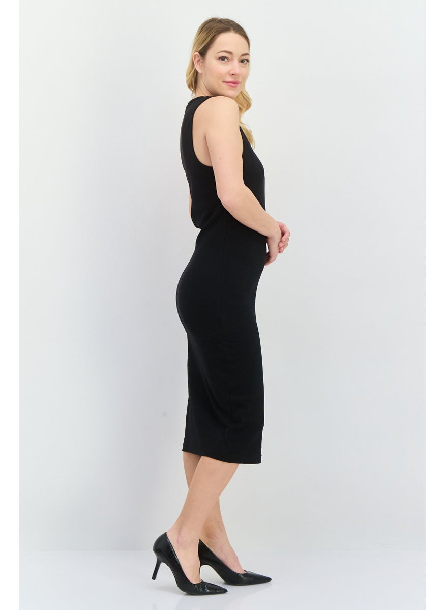 Women Embroidered Logo Midi Dress, Black