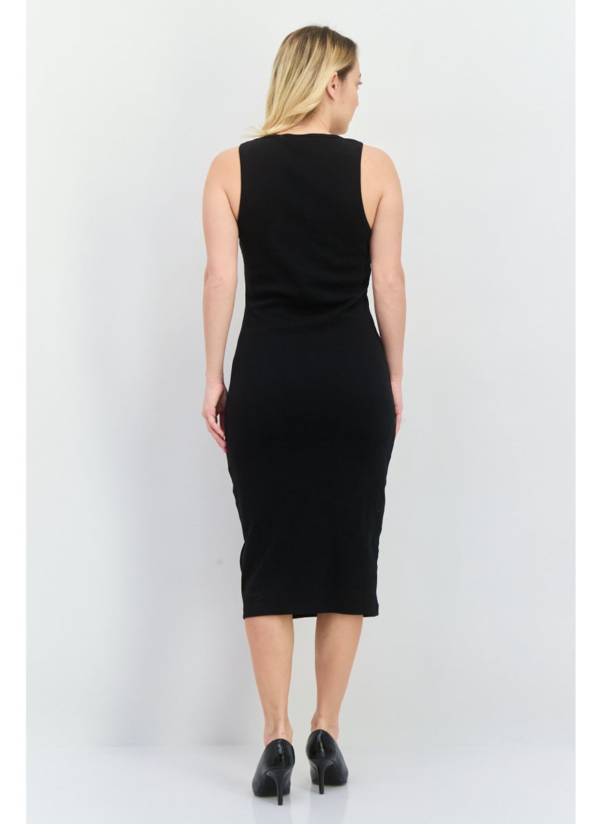 Women Embroidered Logo Midi Dress, Black