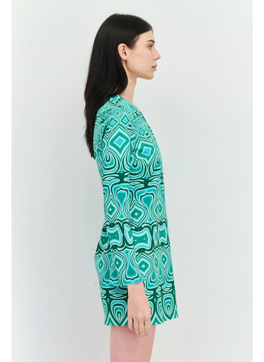 Women Abstract Print Mini Dress, Multicolor