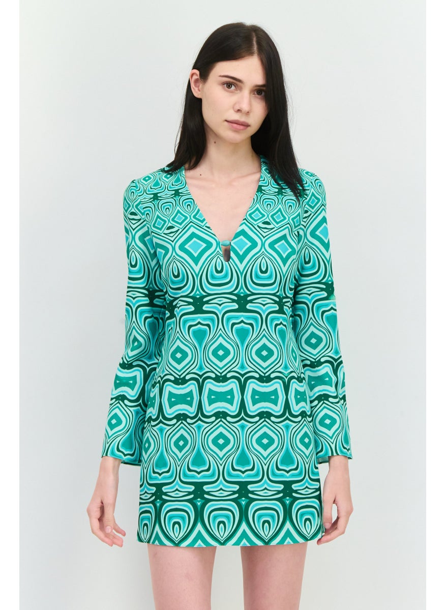 Women Abstract Print Mini Dress, Multicolor