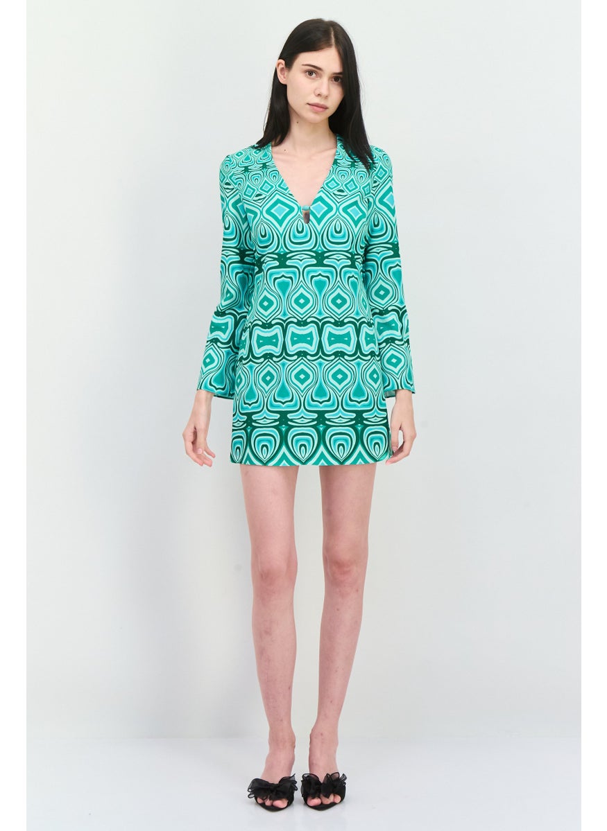 Women Abstract Print Mini Dress, Multicolor